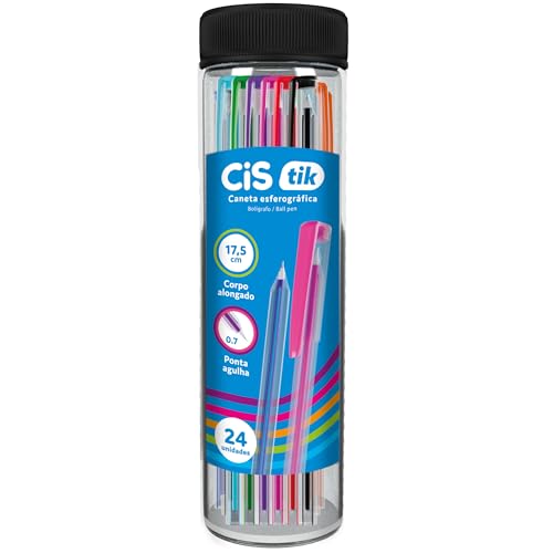 CIS, Caneta Esferografica 0,7 mm TIK Squeeze com 24 unidades, cores Sortidas
