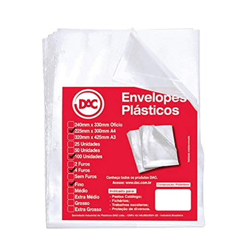 Blister 100 Envelopes A4 Fino 4 Furos, Dac, Blister 100 Envelopes A4 Fino 4 Furos 5070A4-100, Transparente, 5070A4-100